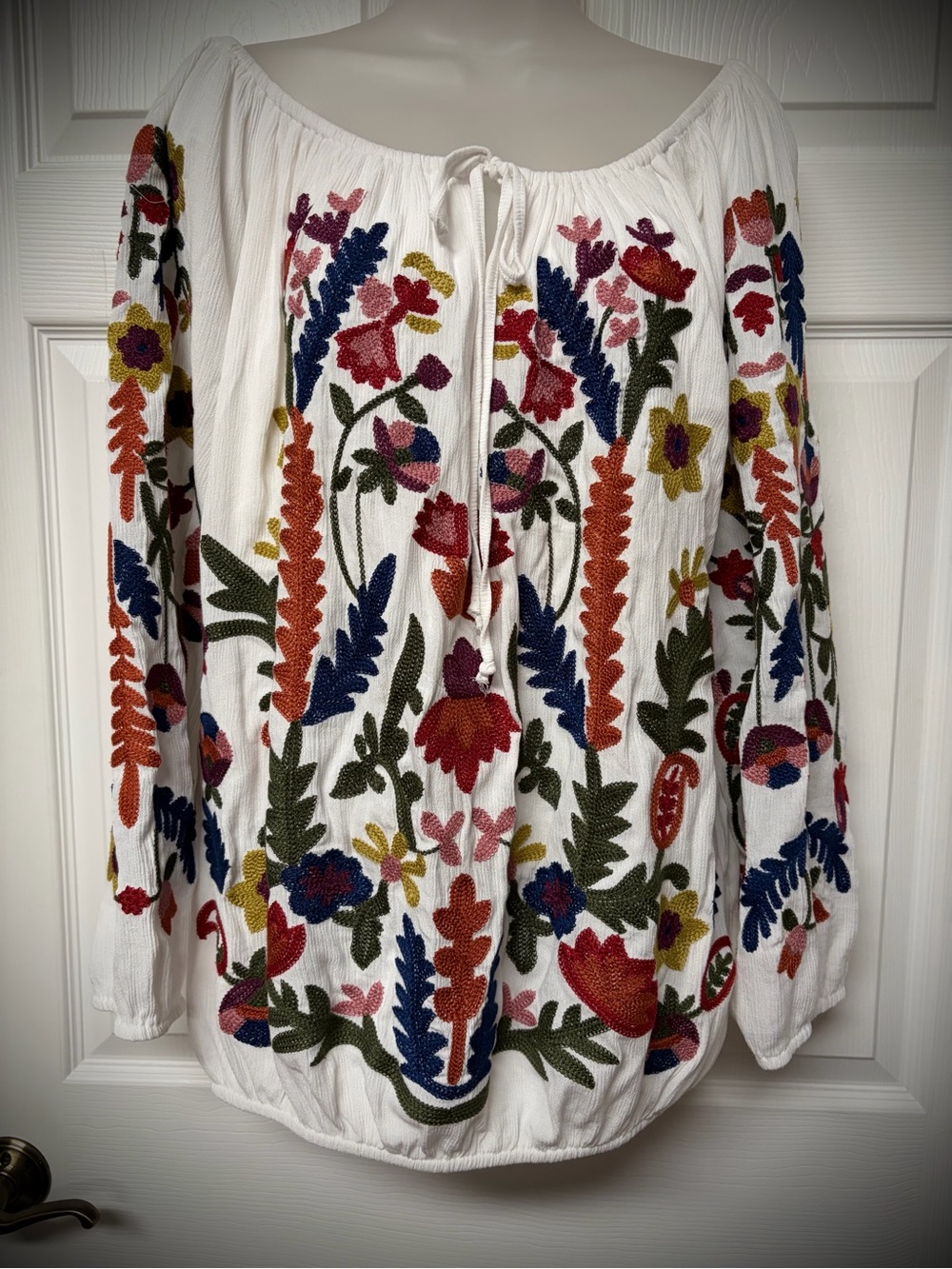 Colleen Lopez White Tunic with Multicolor Floral Embroidery